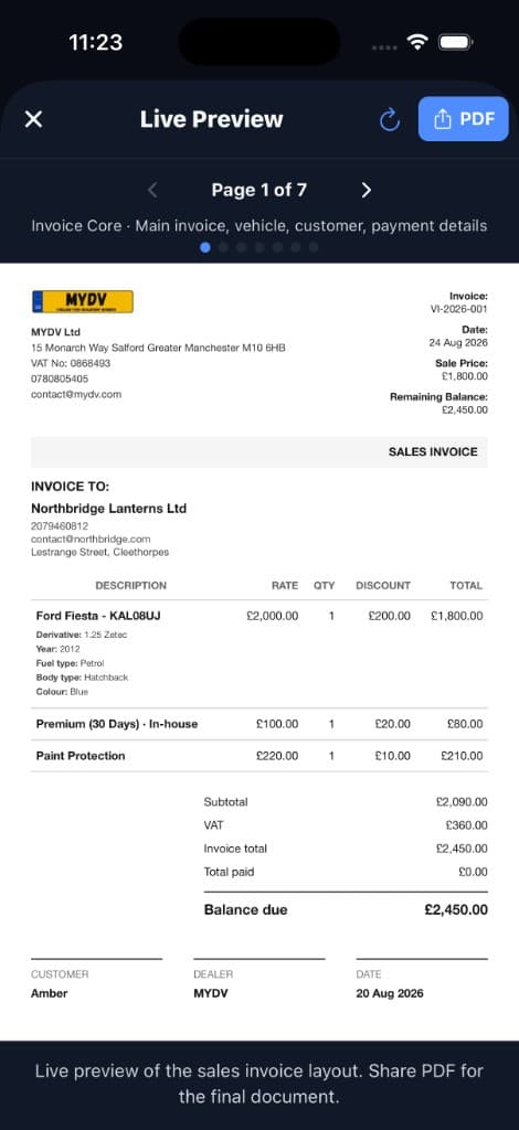Sales invoice live preview on iPhone