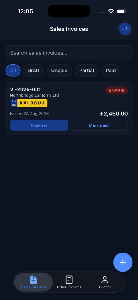 Sales invoices list on iPhone